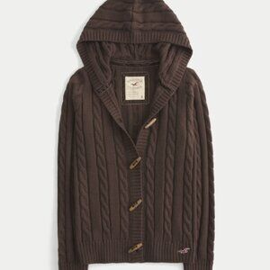 Hollister Co. Holiday Vault Release Hooded Cable-Knit Toggle Cardigan BROWN - XL